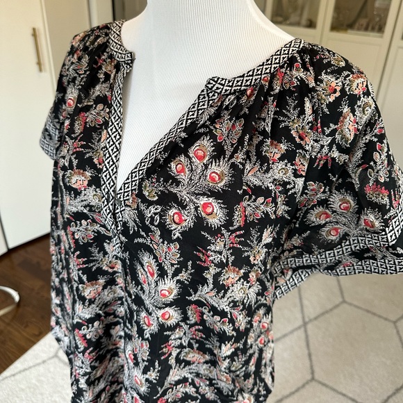 Joie Laurina Pattern Mic Flutter Sleeve Cotton Blend Top in caviar EUC - Picture 3 of 14